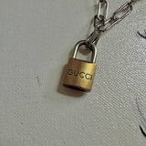 Gucci Padlock on White Gold-Filled Paperclip Chain