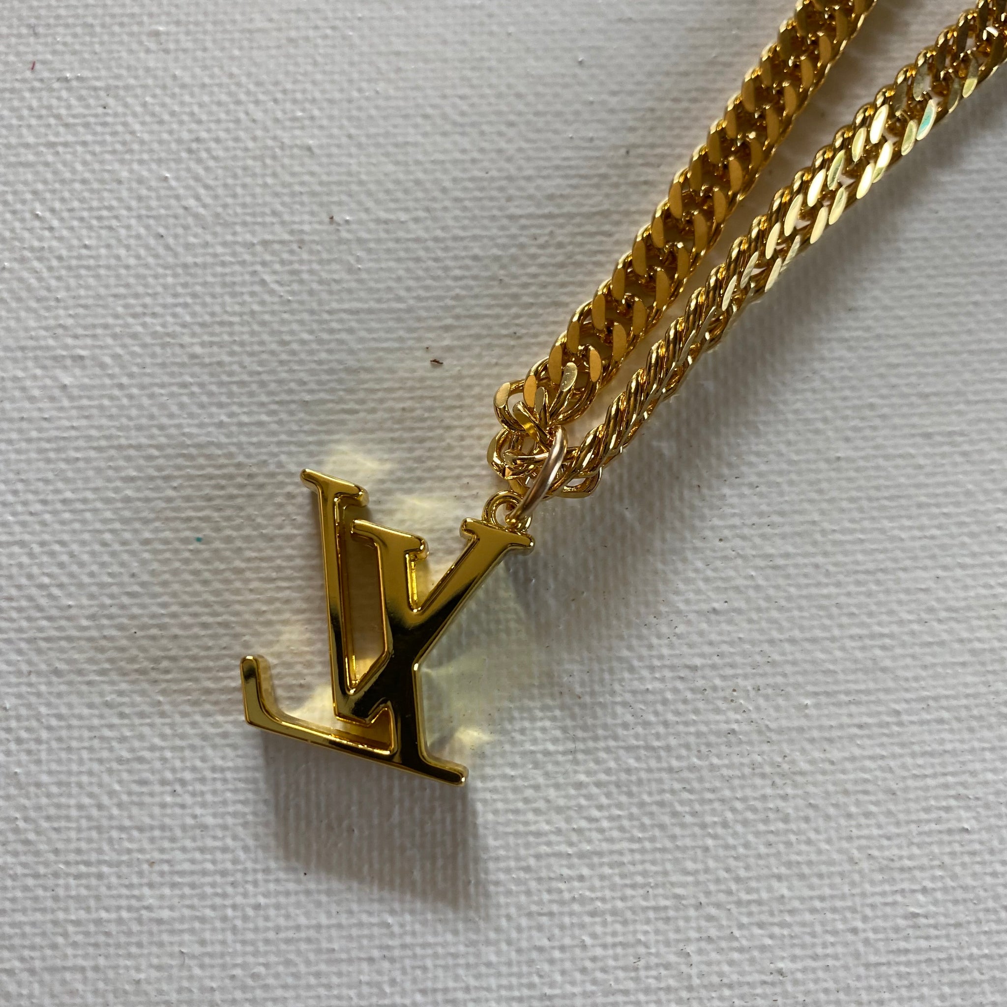 LV Charm Necklace - Gold Filled Curb Chain – Beauty Bird Vintage