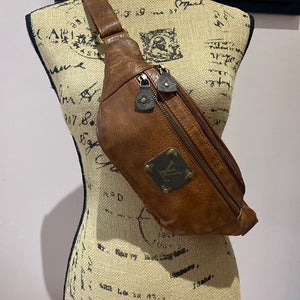 Dark Tan Leather Sling Bag Fanny Pack Bumbag Monogram LV Beauty Bird Vintage