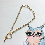Authentic LV Key on Gold-Filled Paperclip Chain with Heart