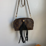 The Junco Crossbody Bag - Vintage Monogram in Black Fringe