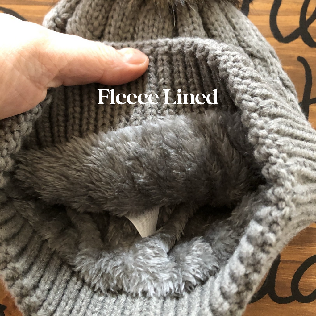 Pom-Pom Beanie Hat - Upcycled LV Patch in Monogram