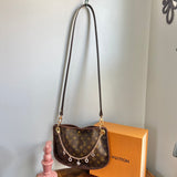 The Peacock - Vintage Monogram Hobo Crossbody in Brown - Gold Hardware