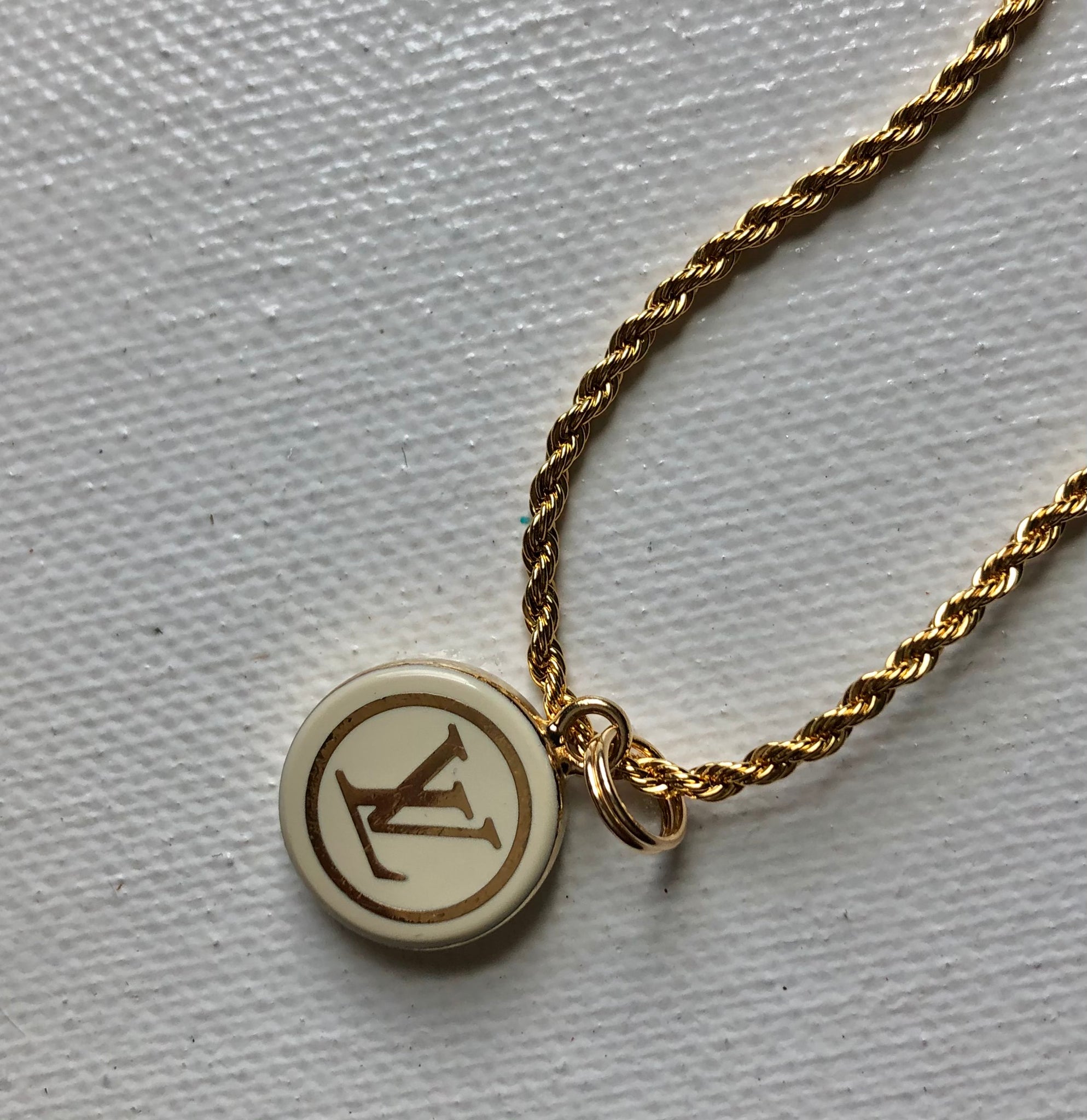 Cream/Gold LV Button Necklace - Gold Filled Rope Chain – Beauty Bird Vintage