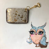 The Chickadee-Golden Cowhide Vintage Card Holder (Monogram Front)