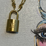 Key to My Heart Brass Padlock on Gold-Filled Paperclip Chain Necklace