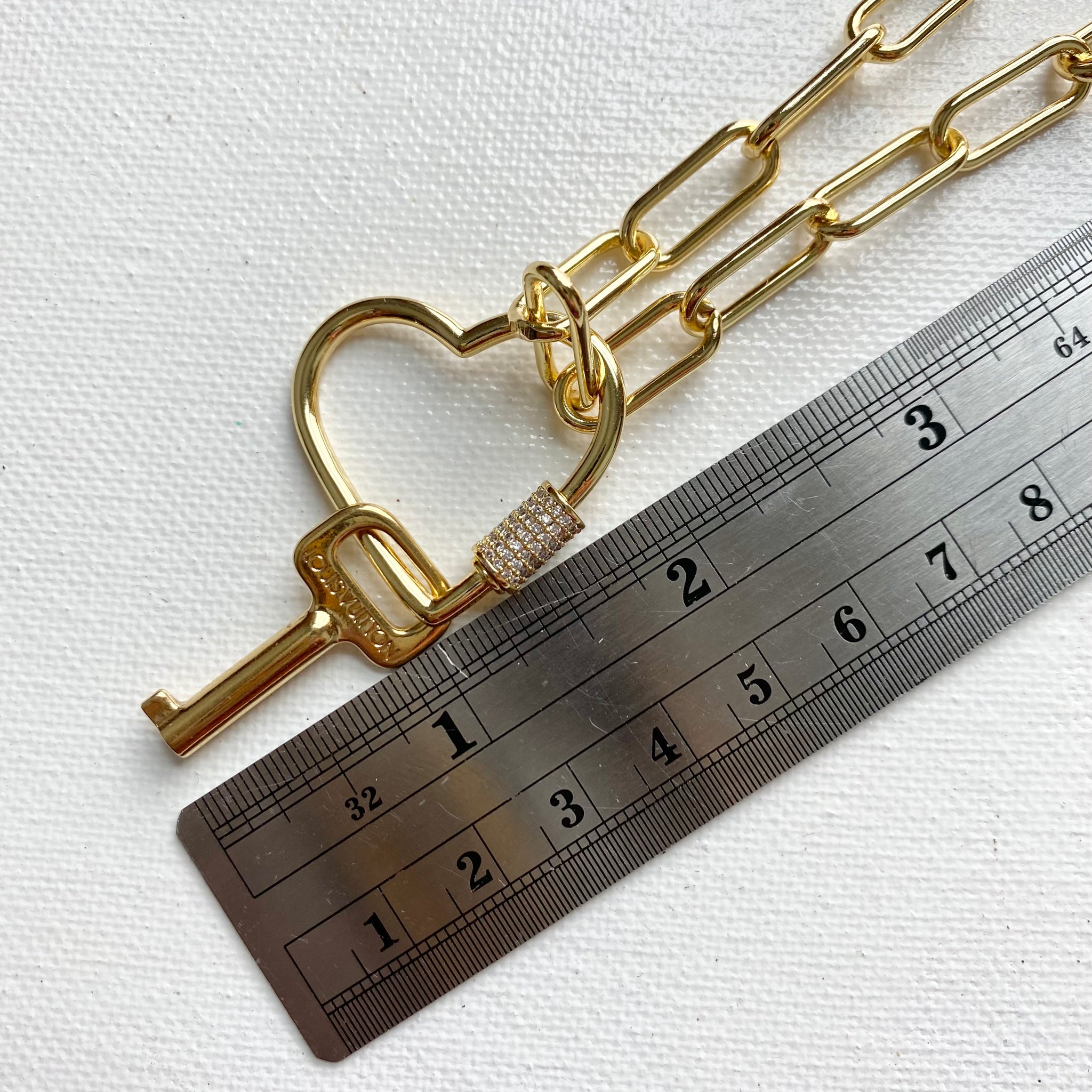 Authentic LV Key on Gold-Filled Paperclip Chain with Heart