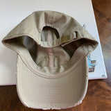 Upcycled LV Patch on Distressed Tan Hat
