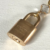 Lock up My Heart Brass Padlock & Quatrefoil Crystal on Paperclip Chain