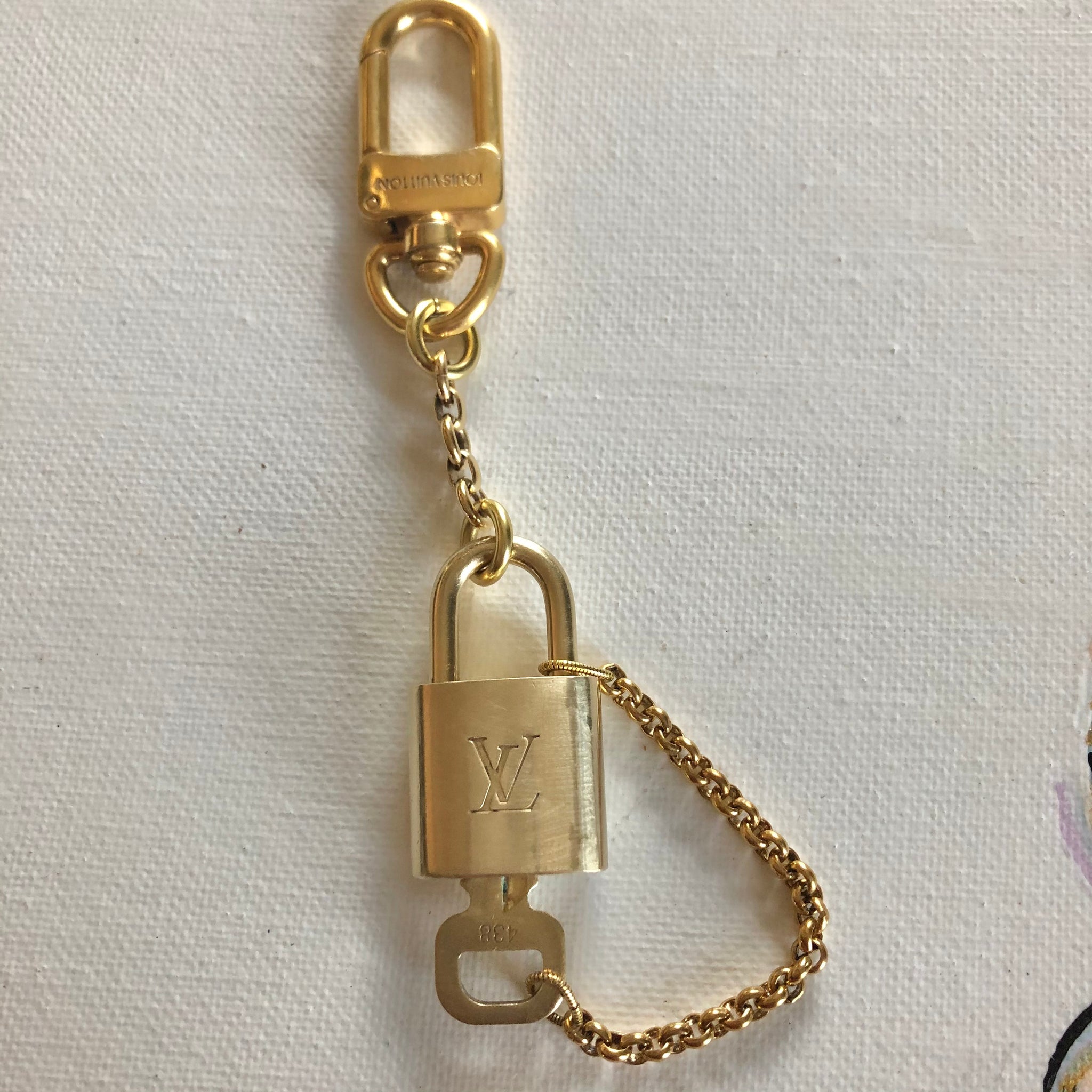 New Authentic Louis Vuitton PadLock Lock & Key for Bags Gold # 677
