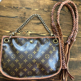 The Peacock - Vintage Monogram Hobo Crossbody in Caramel - Antique Brass Hardware