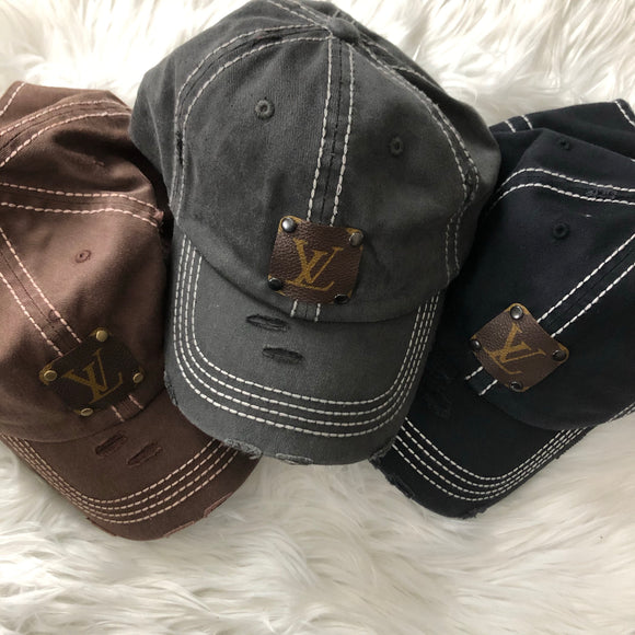 upcycled distressed lv hat ballcap