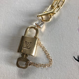 Key to My Heart Brass Padlock & Square Crystal on Paperclip Chain
