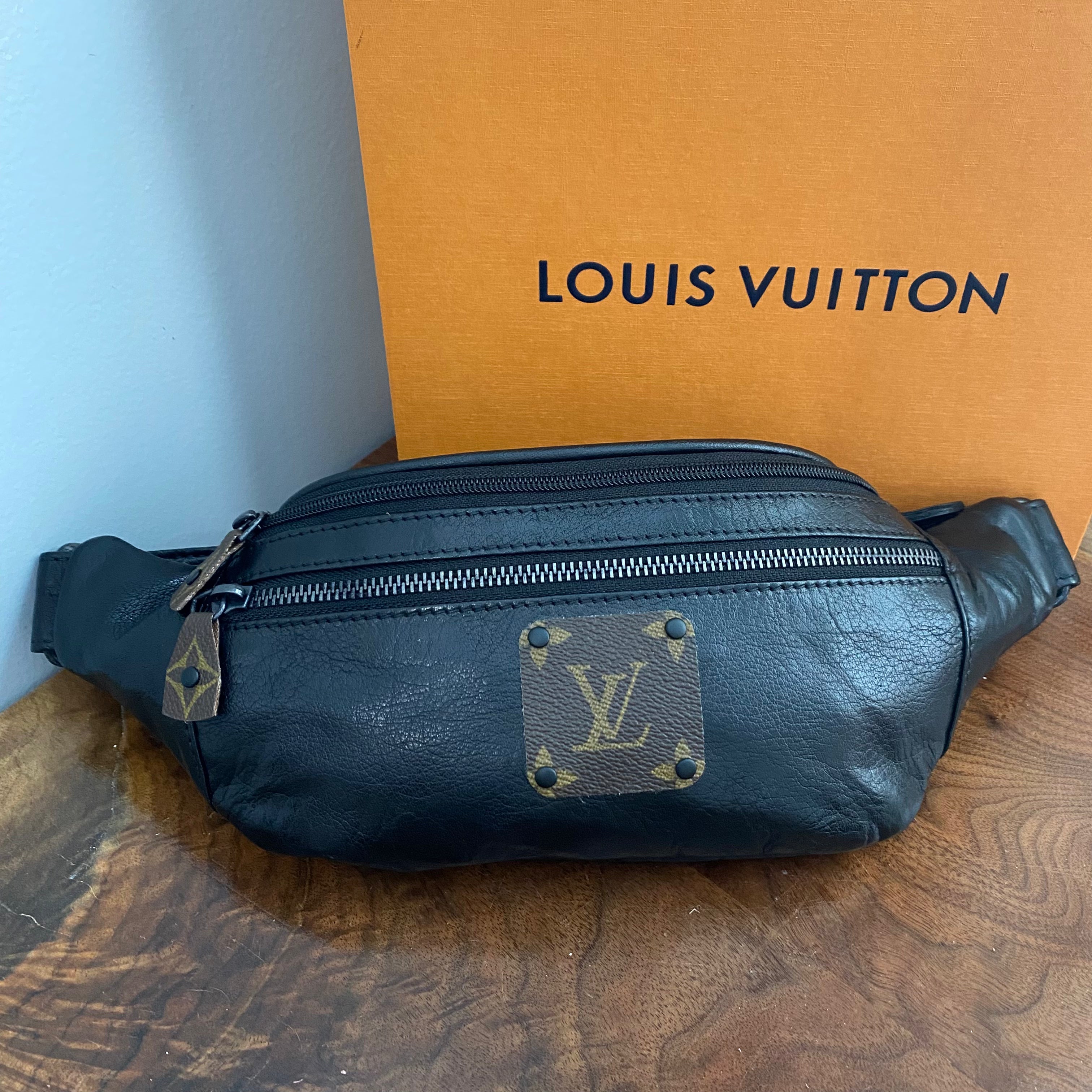 Black Leather Sling Bag/Fanny Pack/Bumbag - Monogram LV