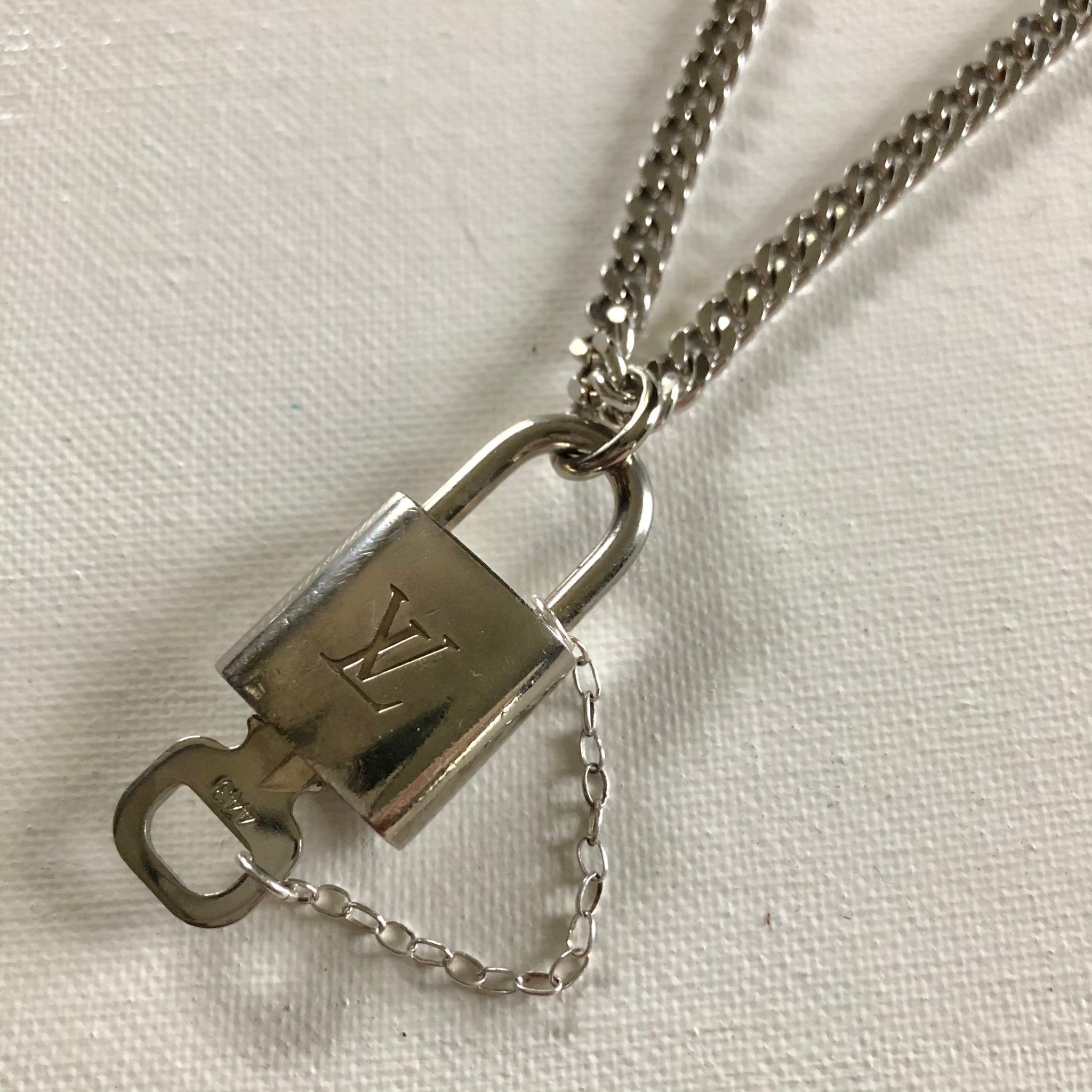 Louis Vuitton Authentic Padlock Cuban Link Necklace Lock & Key