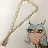Lock up My Heart Brass Padlock & Quatrefoil Crystal on Paperclip Chain