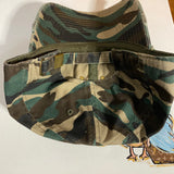 Upcycled LV Patch on Distressed Camo Hat