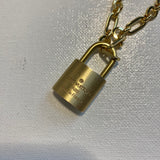 Key to My Heart Brass Padlock on Gold-Filled Paperclip Chain Necklace