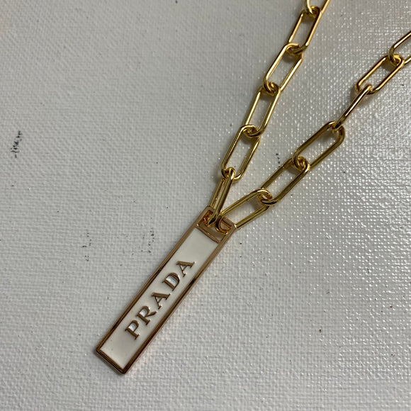 Prada Pendant Necklace - Gold on Gold-Filled Paperclip Chain