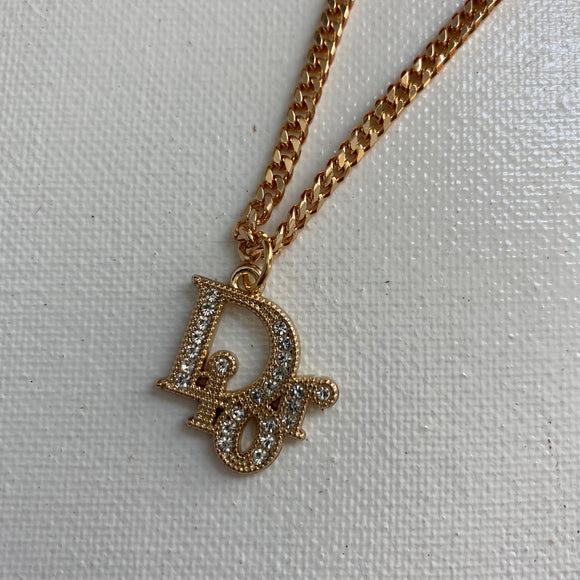 Dior Zipper Pull on Rose Gold-Filled Cuban Chain Necklace