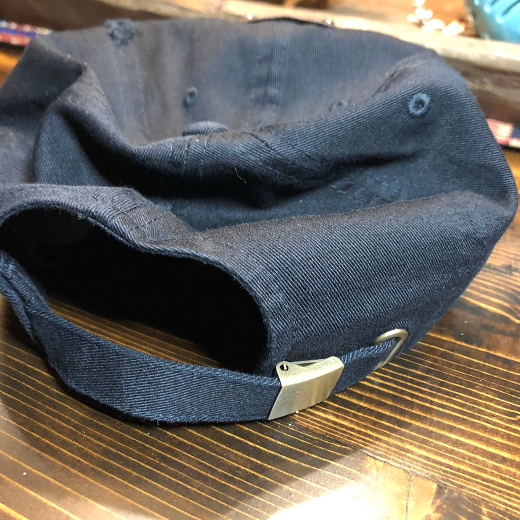 Upcycled LV Patch on Distressed Black Hat