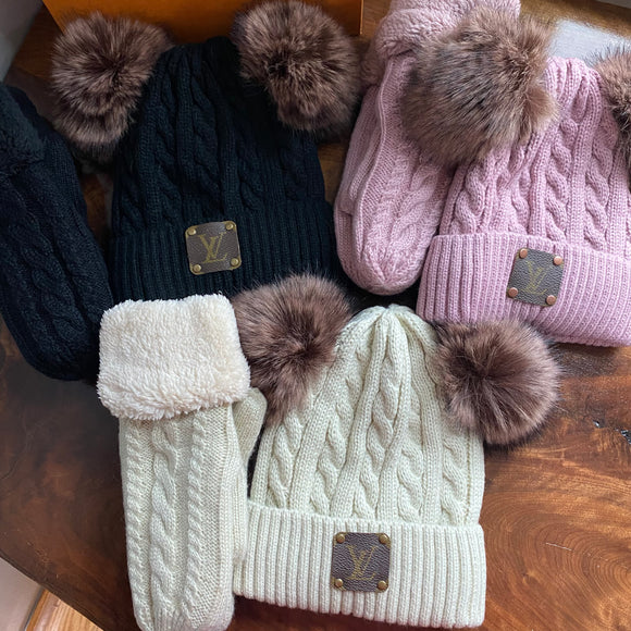 Pom-Pom Beanie Hat - Fleece and NON-Fleece Lined - LV