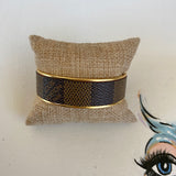 Gold-toned Adjustable Bracelet Cuff in Damier Print