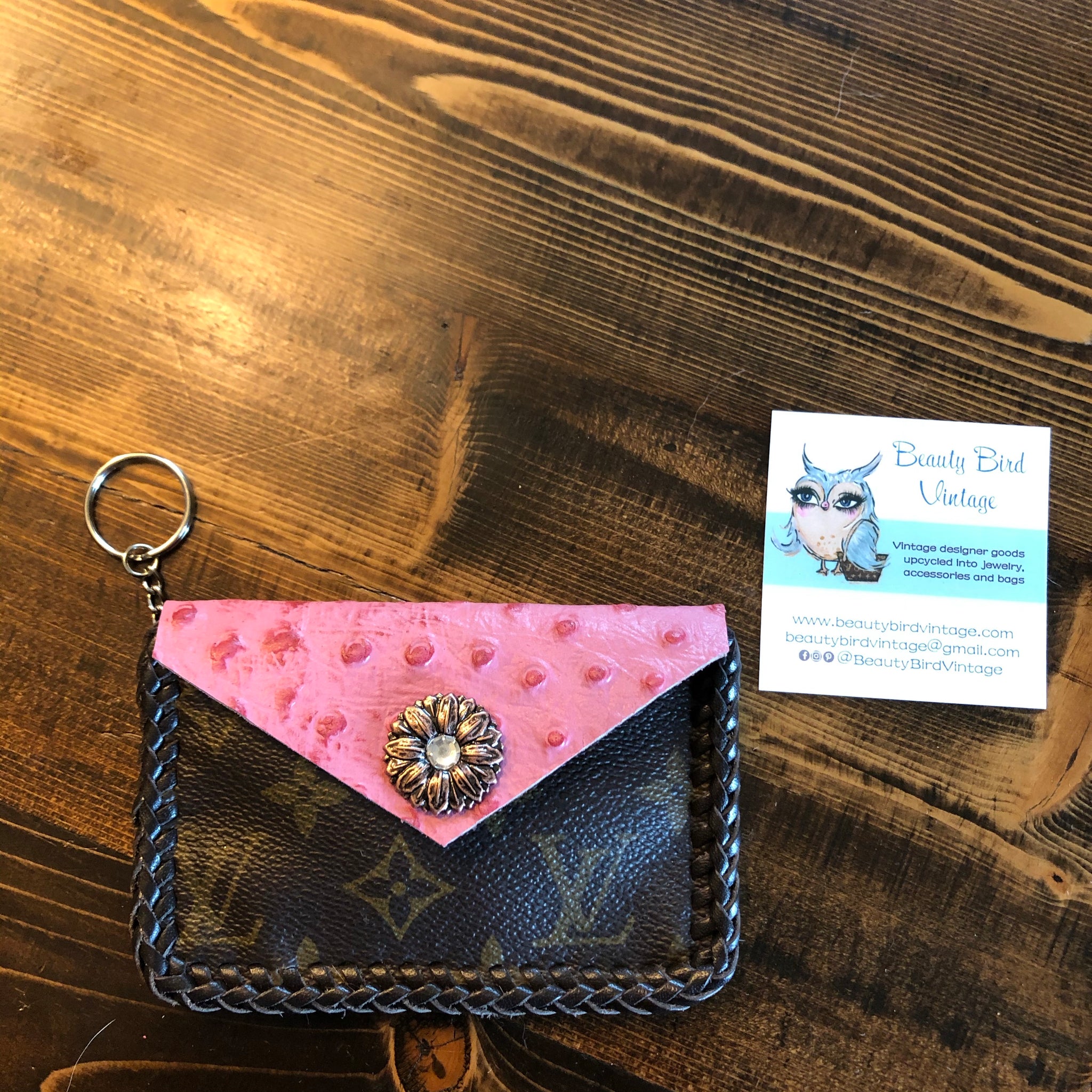 Pink Emboss LV Leather Keychain