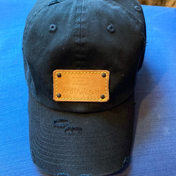 Black Colored Distressed Hat with Robert Wilson Patch