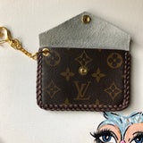 The Chickadee-Golden Cowhide Vintage Card Holder (Monogram Front)