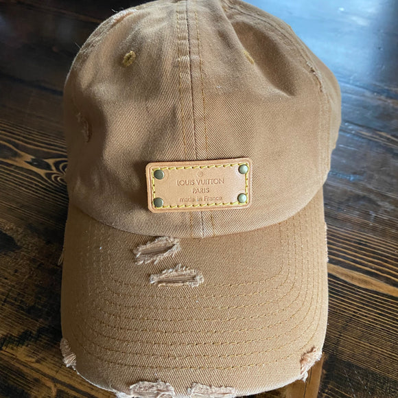 Cognac Colored Distressed Hat with LV Leather Patch – Beauty Bird