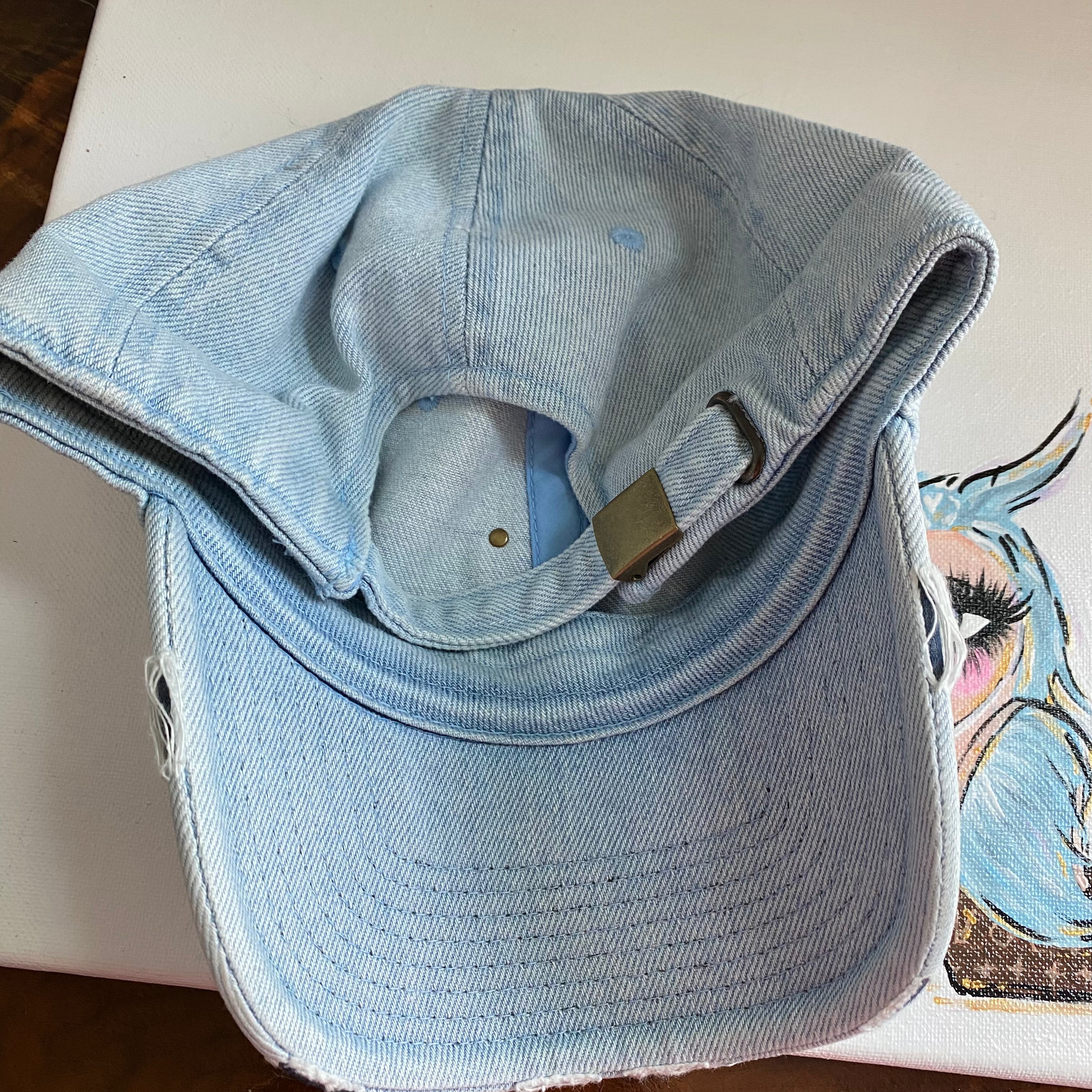 Upcycled LV Patch on Distressed Light Denim Hat