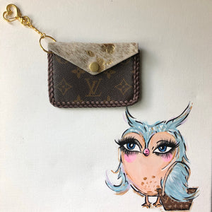The Chickadee-Golden Cowhide Vintage Card Holder (Monogram Front)