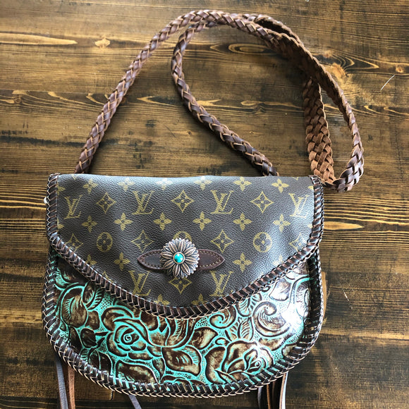 The Peacock Messenger - Vintage Monogram with Turquoise