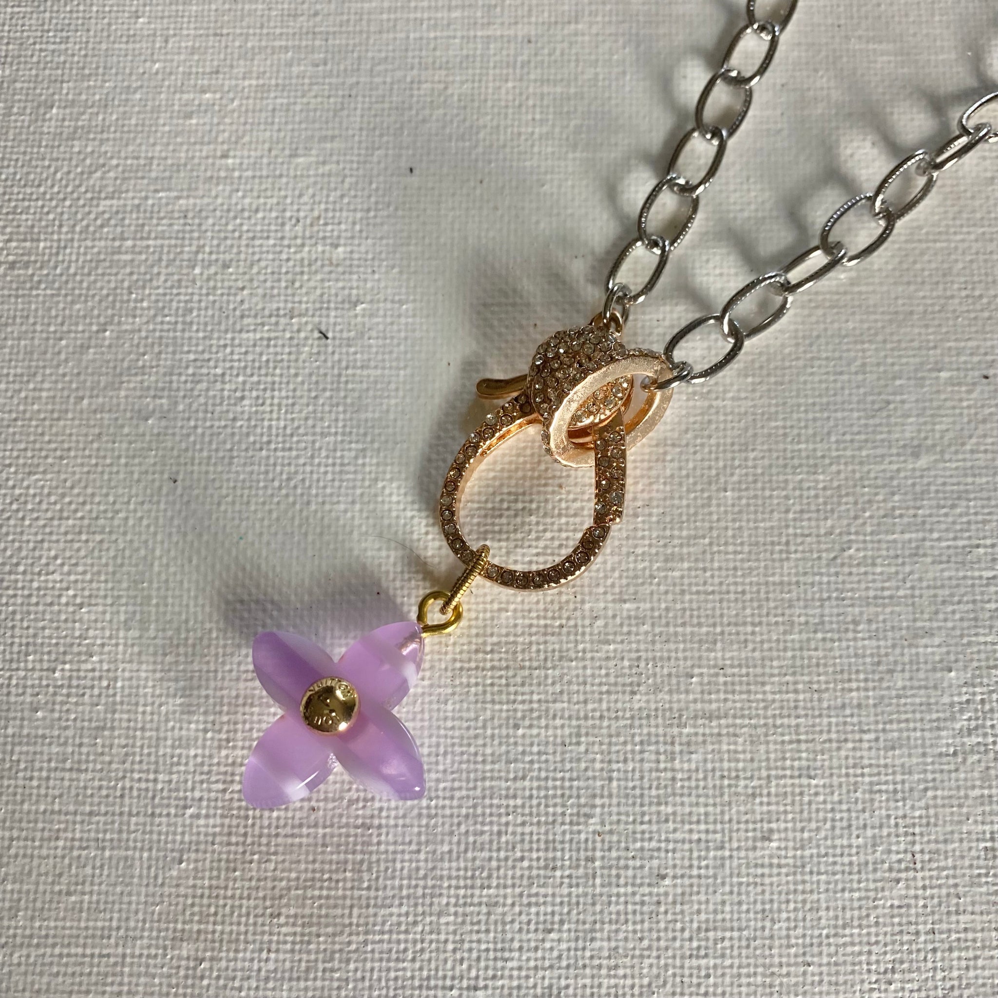 Purple LV Quatrefoil Charm Necklace with fun Rose Gold Clasp – Beauty Bird  Vintage