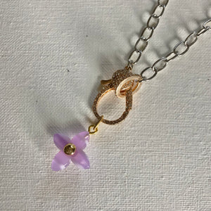 Purple LV Quatrefoil Charm Necklace with fun Rose Gold Clasp