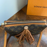The Partridge Crossbody Bag - Vintage Monogram in Tan Fringe