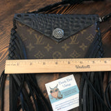 The Fringed Wren - Black Vintage Wristlet/Crossbody/Clutch Bag in Monogram
